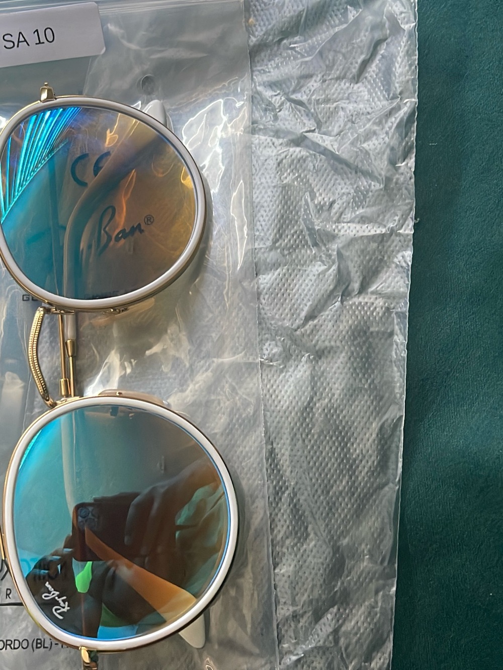 Ray-Ban Gold Frame Sunglasses with Blue Lenses